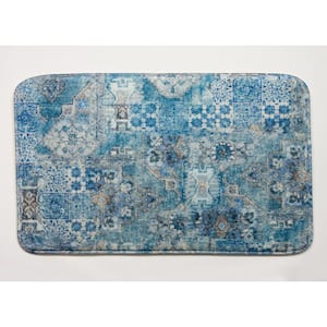 20 in. x 30 in. Blue Novelty Antionette Memory Foam Rectangle Bath Mat