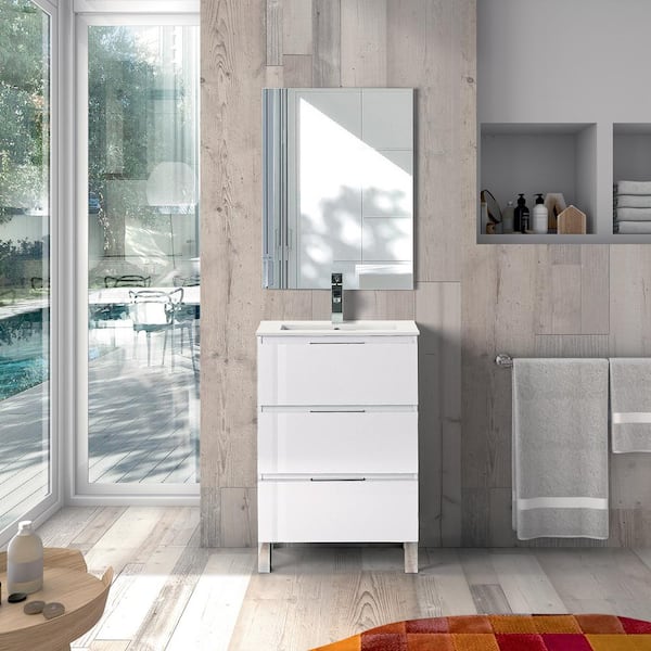 Eviva Malmo 24 in. Single Sink White Bath Vanity with White Porcelain Top (Assembled)