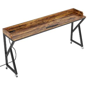 70.9 in. Rectangle Brown Wood Desk with Adjustable Tilt Board