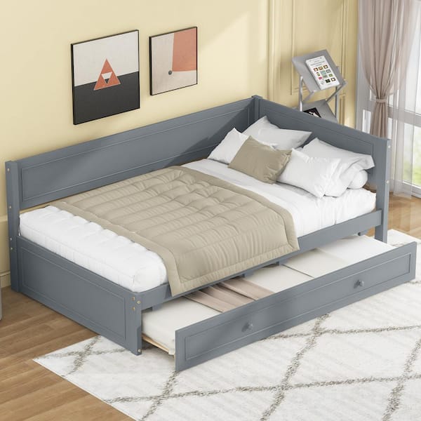 Qualler Gray Twin Daybed with Trundle and Guardrail