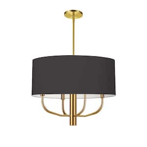 Eleanor 4-Light Aged Brass Shaded Chandelier with Black/White Fabric Shade