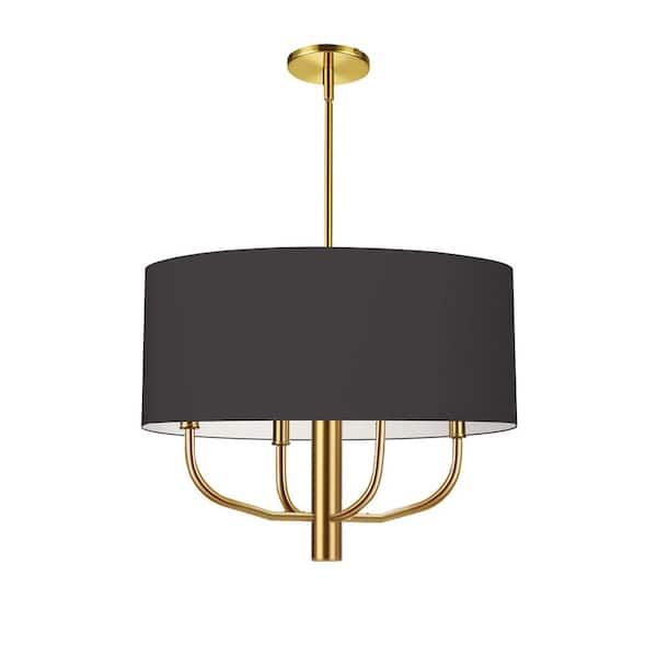 Dainolite Eleanor 4-Light Aged Brass Shaded Chandelier with Black/White Fabric Shade