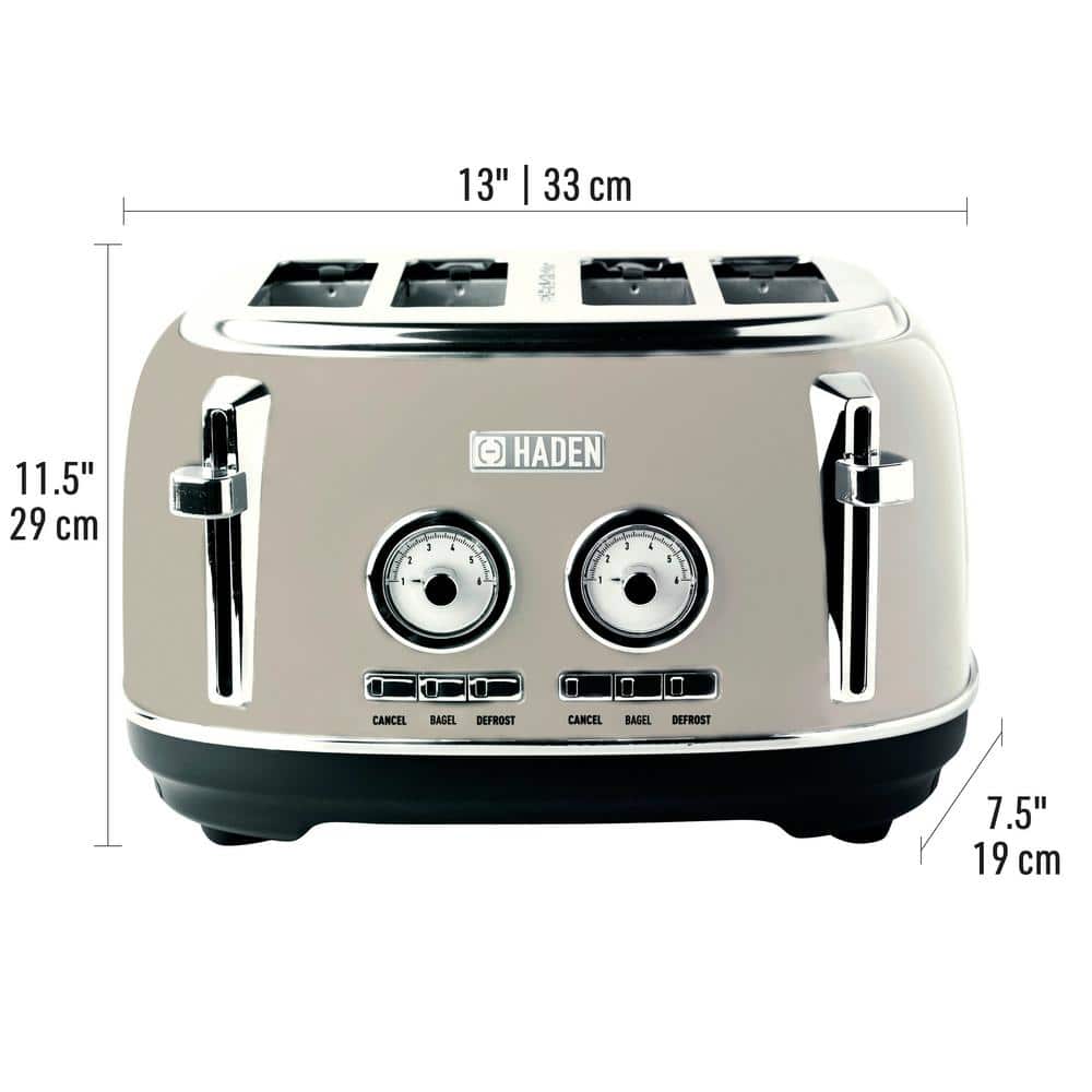 Putty Stainless Steel 4-Slice Wide Slot Toaster with Crumb Tray
