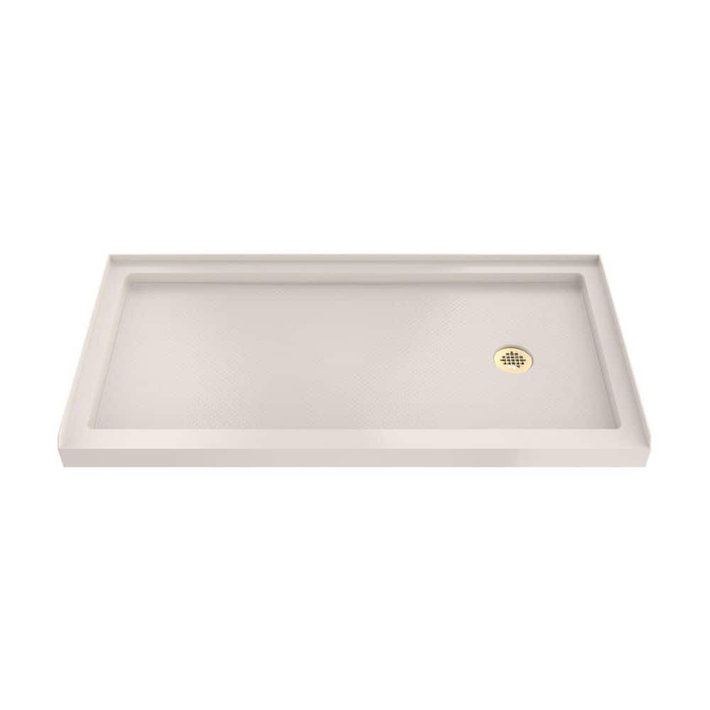 SlimLine 60 in. L x 30 in. W Alcove Rectangular Biscuit Shower Pan Base with 2 in. Round Right Drain in Polished Brass price history on PriceWatchPro