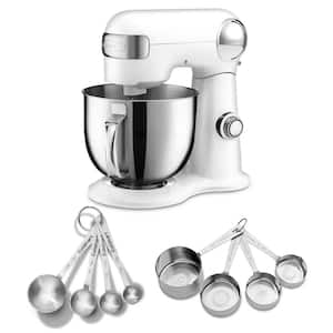 5.5 qt. 12-Speed White Stand Mixer with Bonus Stainless Steel Measuring Cups and Spoons