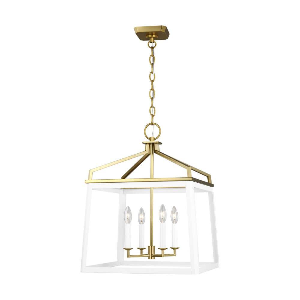 Matte White and Brass Extra Large Lantern Chandelier