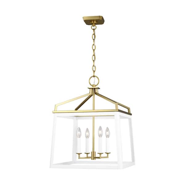 Generation Lighting Carlow 18 in. W x 23.5 in. H 4-Light Matte White Indoor Dimmable Large Lantern Chandelier with No Bulbs Included