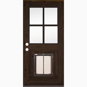 32 in. x 80 in. Knotty Alder Right-Hand/Inswing 4-Lite Clear Glass Provincial Stain Wood Prehung Front Door w/Dog Door