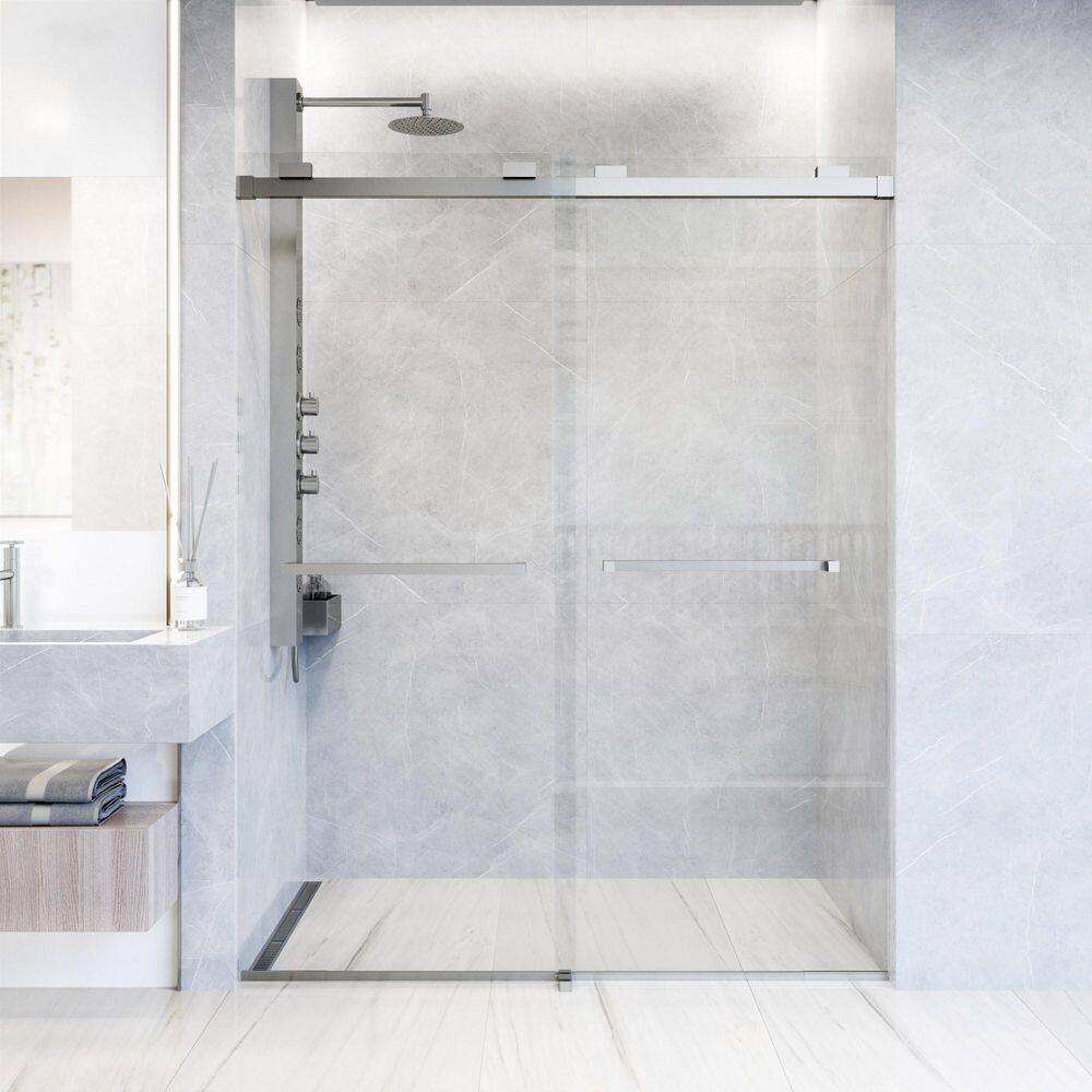Houston Frameless Sliding Shower Door with Clear Glass and Stainless Steel Finish