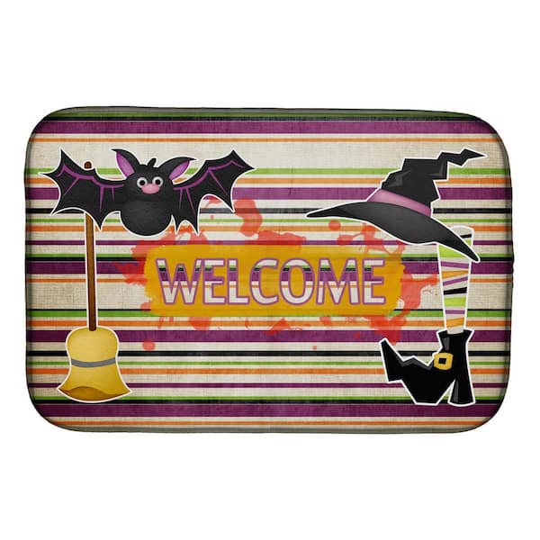 Happy Purple Halloween Dish Drying Mat for Kitchen Counter 24in x