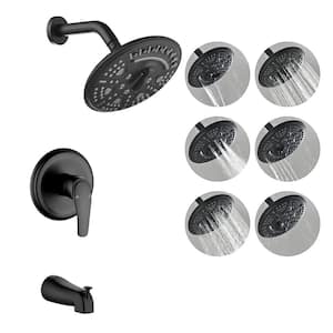 One-handle 1.8 GPM 6-Spray Shower Head and Tub Faucet with Pop-up Diverter in Matte Black (Valve Included)