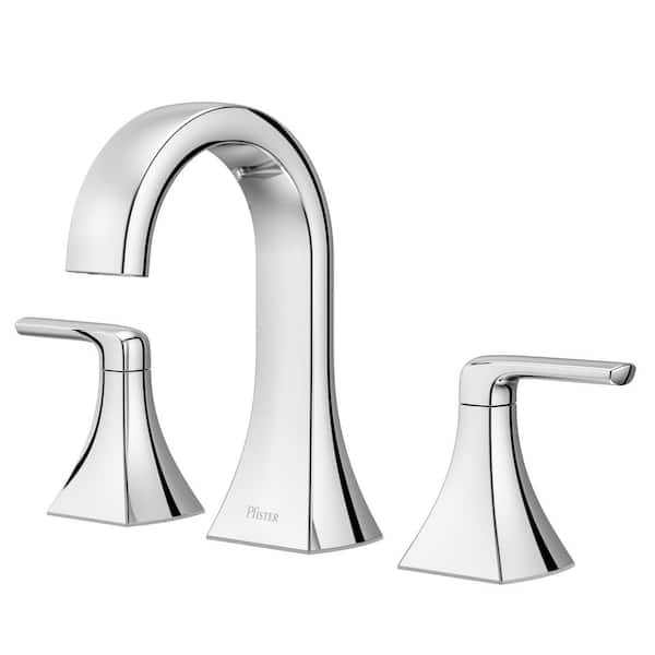 Pfister Bruxie 8 in. Adjustable Widespread Double Handle Bathroom Faucet with Drain Kit Included in Polished Chrome