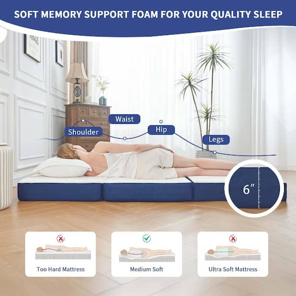 Angel Sar 52 in. x 73 in. x 6 in. Blue Folding Mattress Full Size