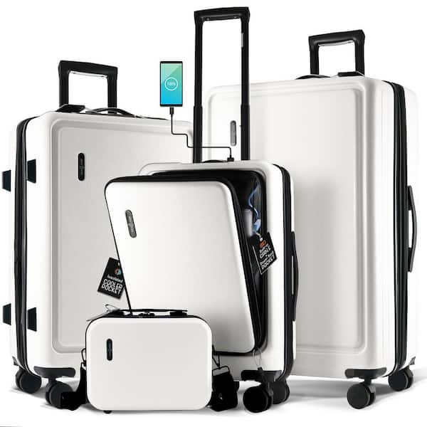 TRAVELARIM 4-Piece White Nested Hard Luggage Set Expandable