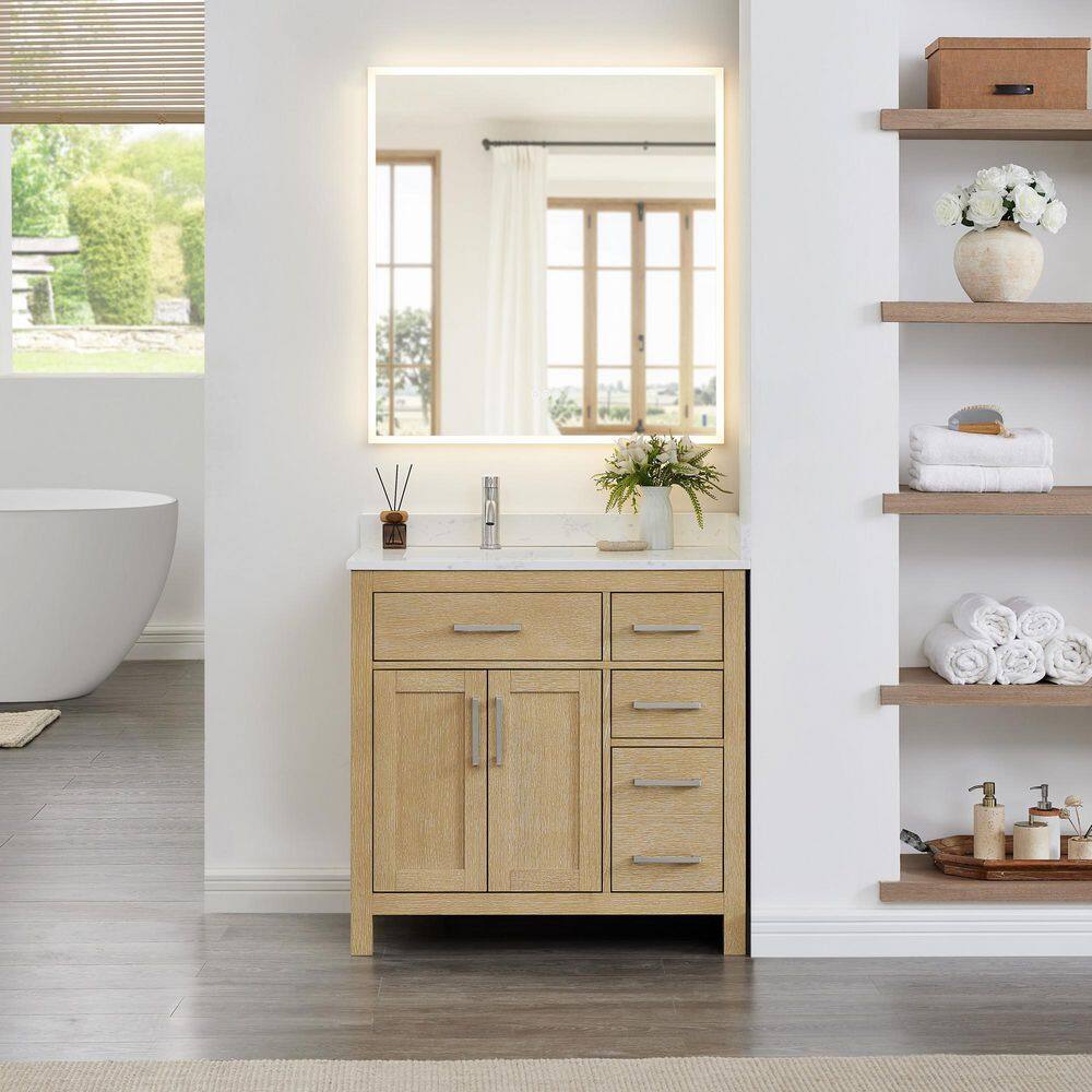 Beckett 36 in. Single Freestanding Whitewashed Oak Bath Vanity with Top price history on PriceWatchPro