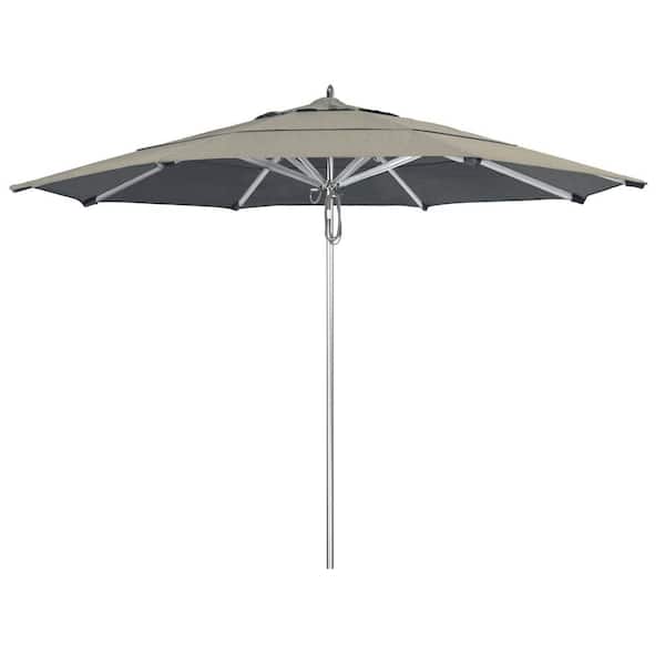 California Umbrella 11 ft. Silver Aluminum Commercial Market Patio Umbrella with Pulley Lift in Spectrum Dove Sunbrella