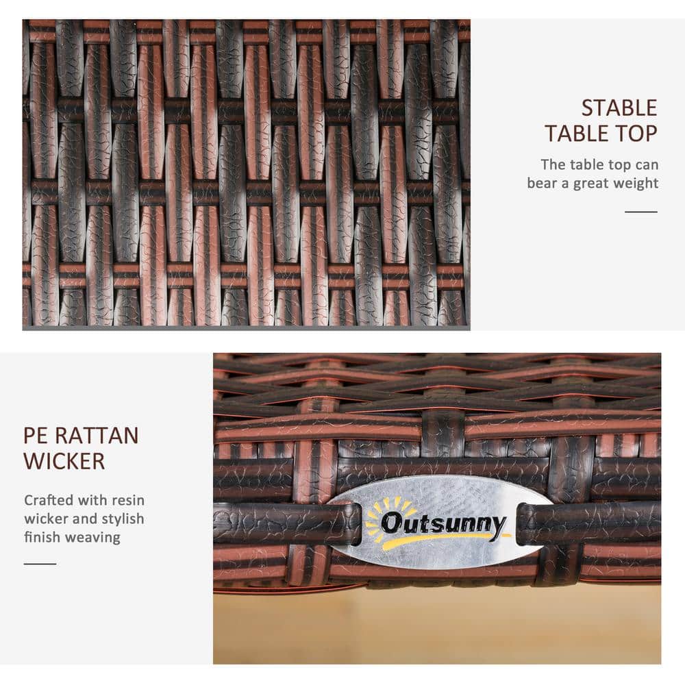 Hand-Woven Brown PE Rattan Square Outdoor Side Table