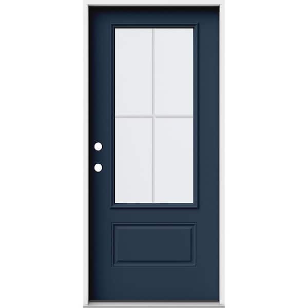 JELD-WEN 36 in. x 80 in. 1 Panel Right-Hand/Inswing 3/4 Lite Clear Glass Revival Blue Steel Prehung Front Door