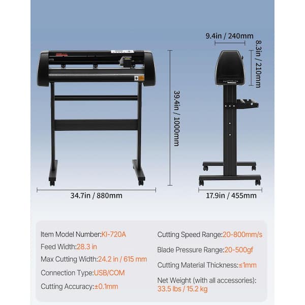VEVOR Vinyl Cutter 28 in. LCD Display Adjustable Double-Spring