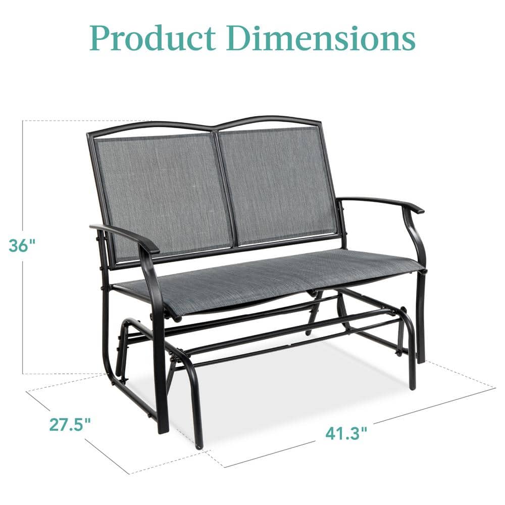 Gray Steel Outdoor Loveseat Glider with Textilene Fabric