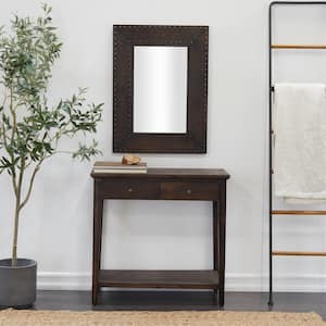 23 in. Brown Extra Large Rectangle Wood 2-Drawers and 1-Shelf Console Table with Mirror (2-Pieces)