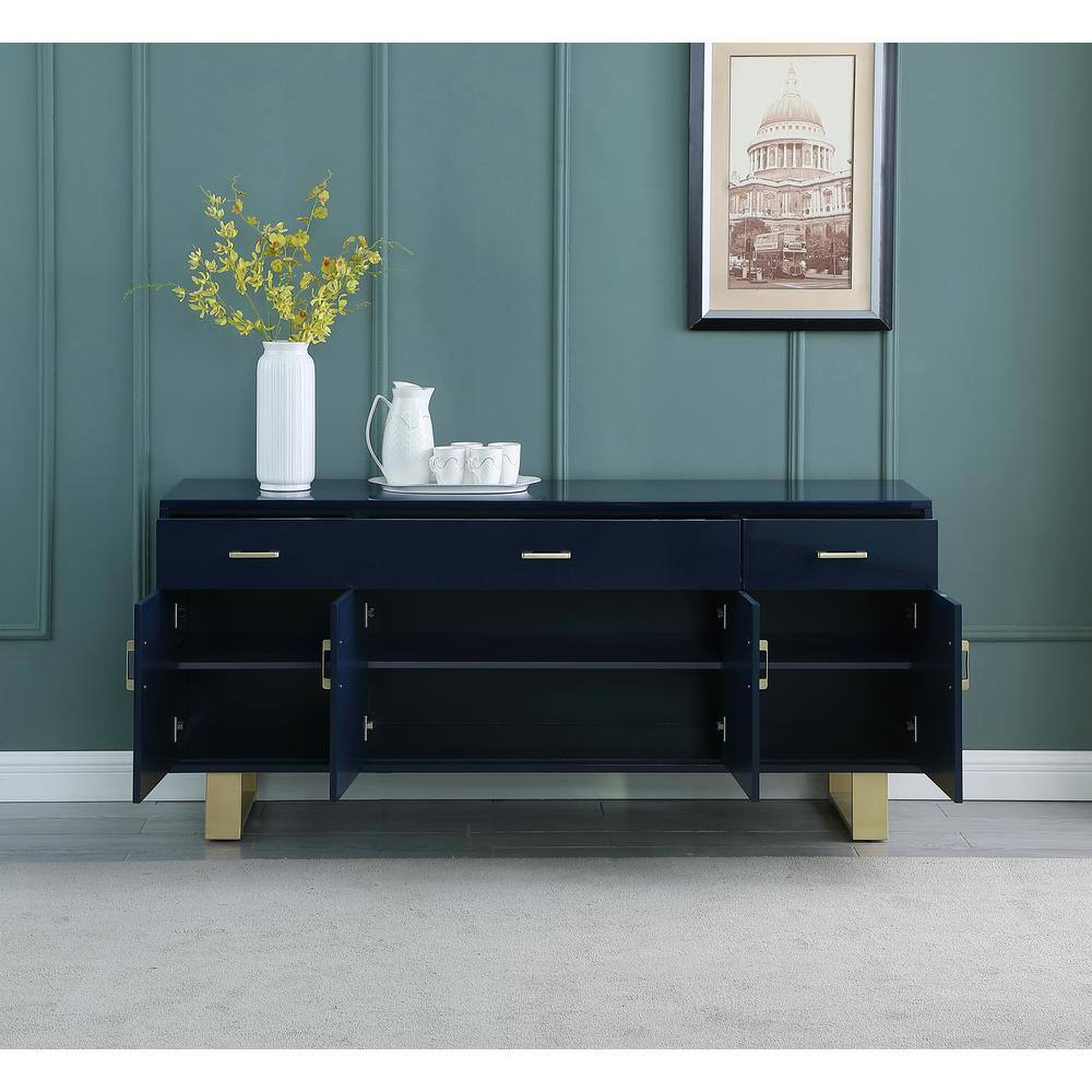Tyrion 73" Navy Lacquer Sideboard with Gold Accents