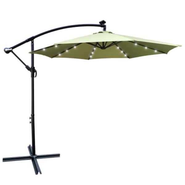 ITOPFOX 10 ft. Steel Cantilever Solar Powered LED Lighted Patio Umbrella in Lime green