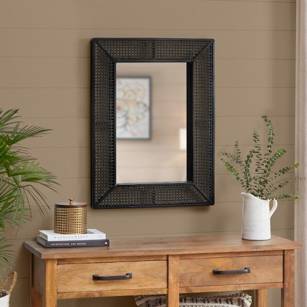 Home Decorators Collection Medium Rectangle Black Rattan and Cane Mirror (24 in. W x 32 in. H)