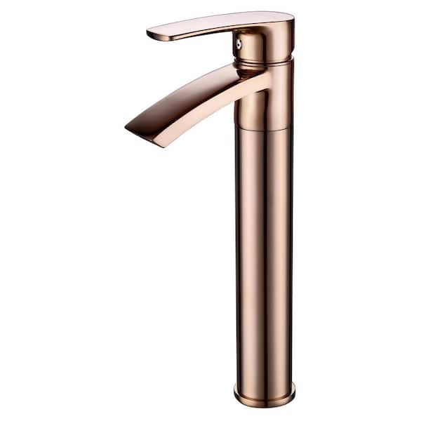 Eisen Home Ariana 12 in. Single-Handle Single-Hole Vessel Bathroom Faucet with Swivel Spout in Polished Rose Gold