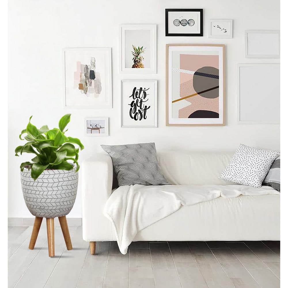 Optical Illusion White Cube 12" Indoor Planter with Wooden Tripod Stand