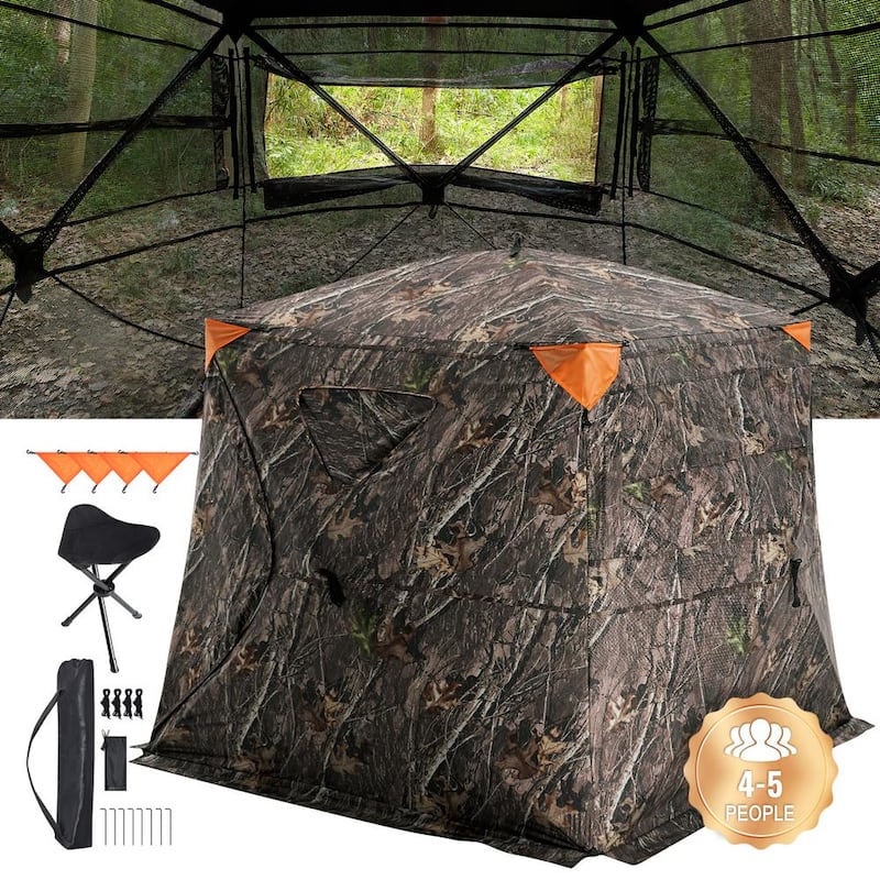 Hunting Blind 270-Degree See Through Ground Blind 4 to 5-Person Pop Up Deer Blind for Hunting with Carrying Bag Portable