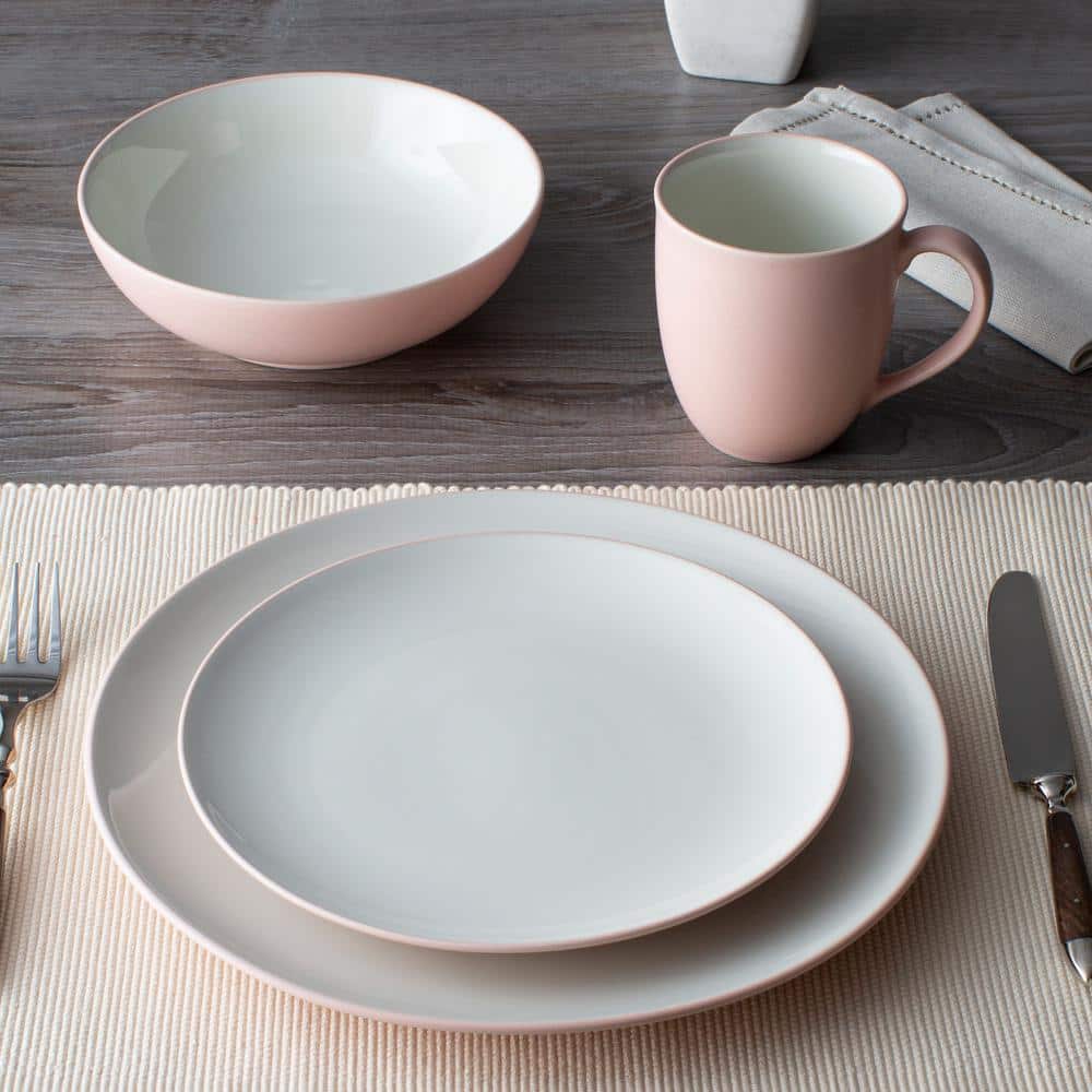 Pink Ceramic Microwave-Safe Dinner Plates, Set of 4