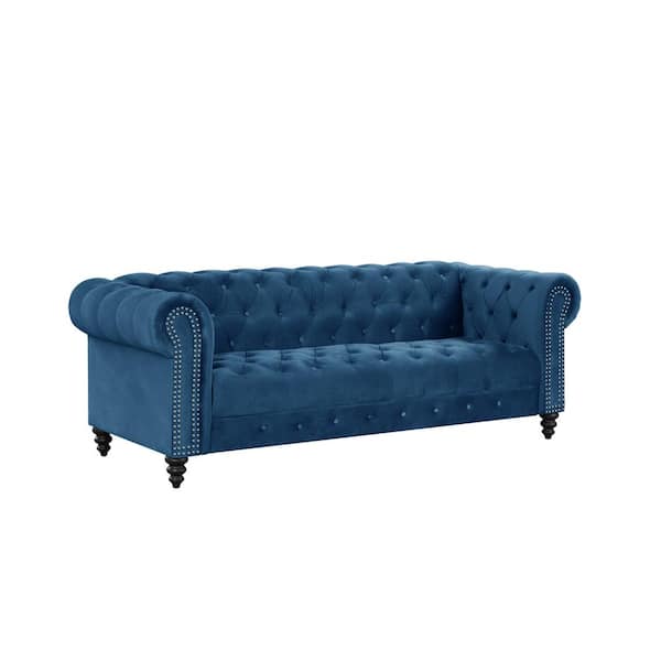 Best Master Furniture Flotilla 89 in. Round Arm 3-Seater Sofa in Blue