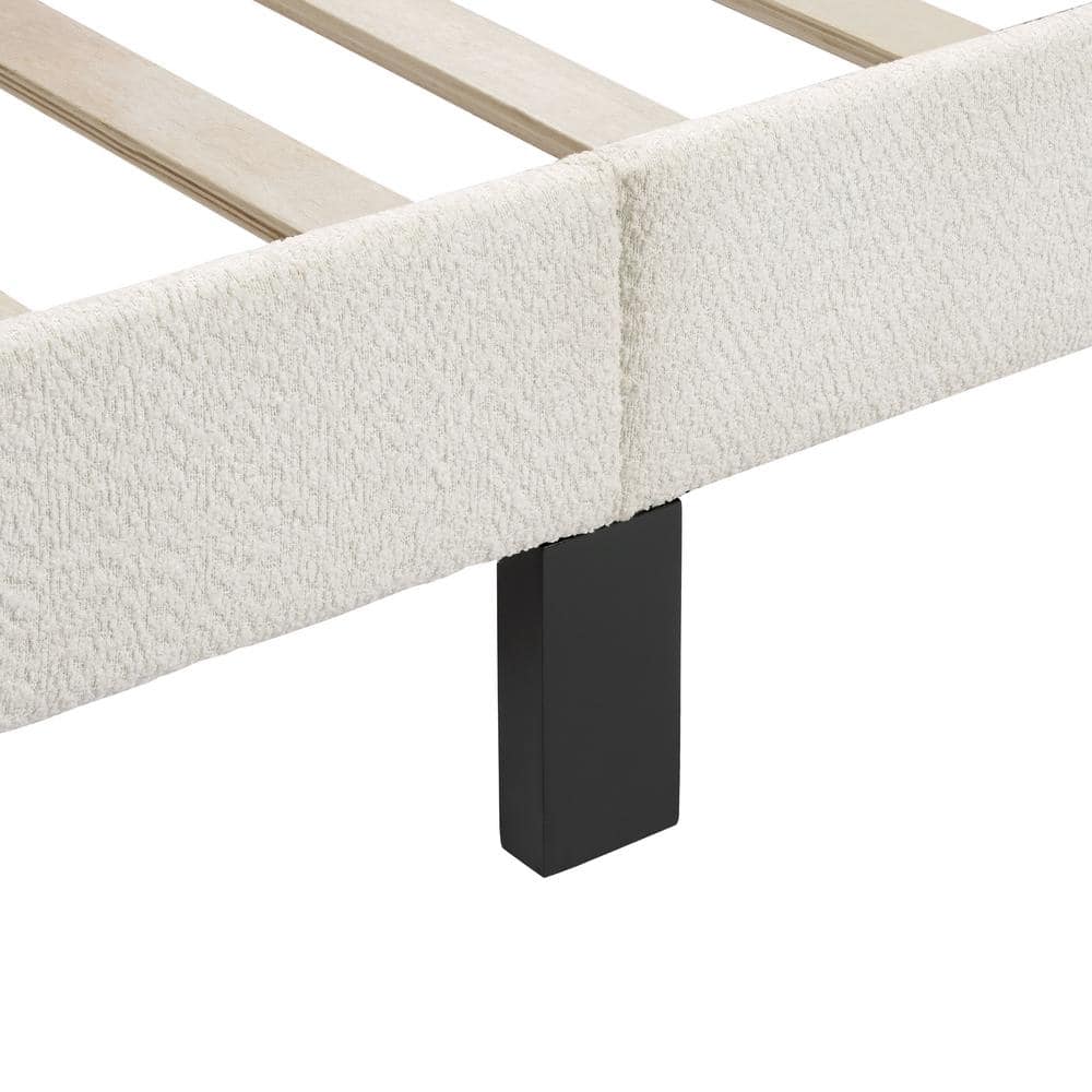 Cream Upholstered Queen Bed with Nailhead Trim and Slats