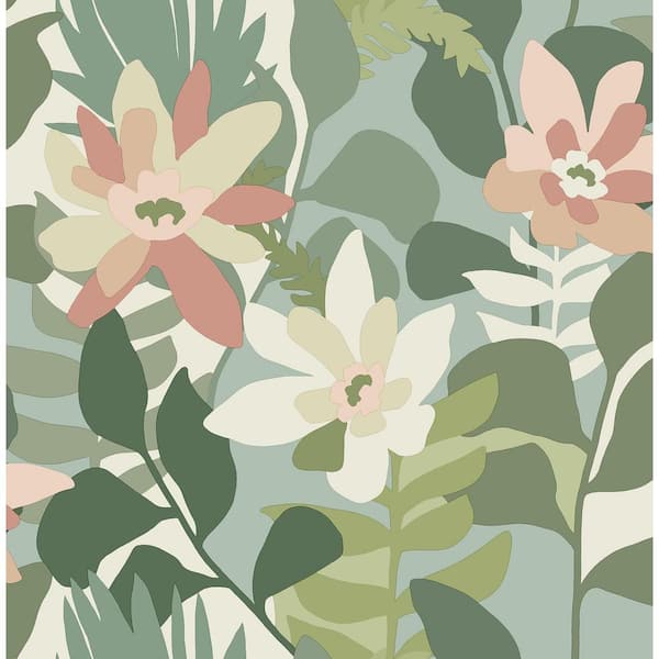 Green Floral Fabric, Wallpaper and Home Decor