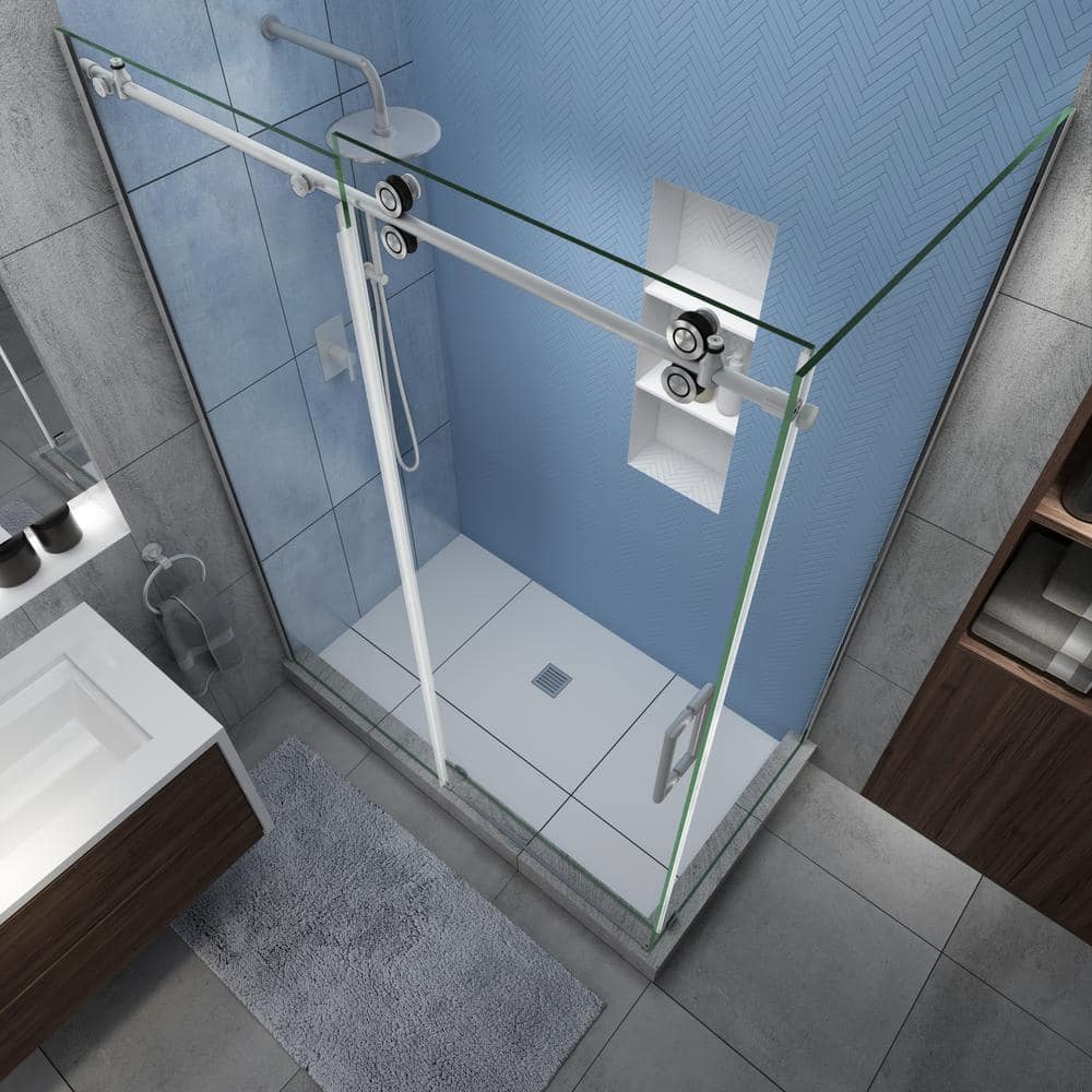 Langham XL Frameless Clear Glass Sliding Shower Enclosure with Stainless Steel Frame