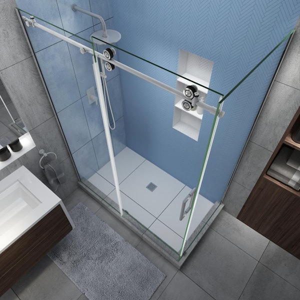 Aston 56 in. - 60 in. x 30 in. x 80 in. Frameless Corner Sliding Shower  Enclosure Clear Glass in Stainless Steel Right SEN984EZ.UC-SS-603080-R -  The Home Depot