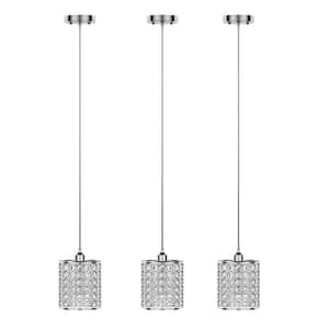 3 Pack 1-Light Crystal Chrome Ceiling Pendant Light with Polyhedral Opal Crystal Shade