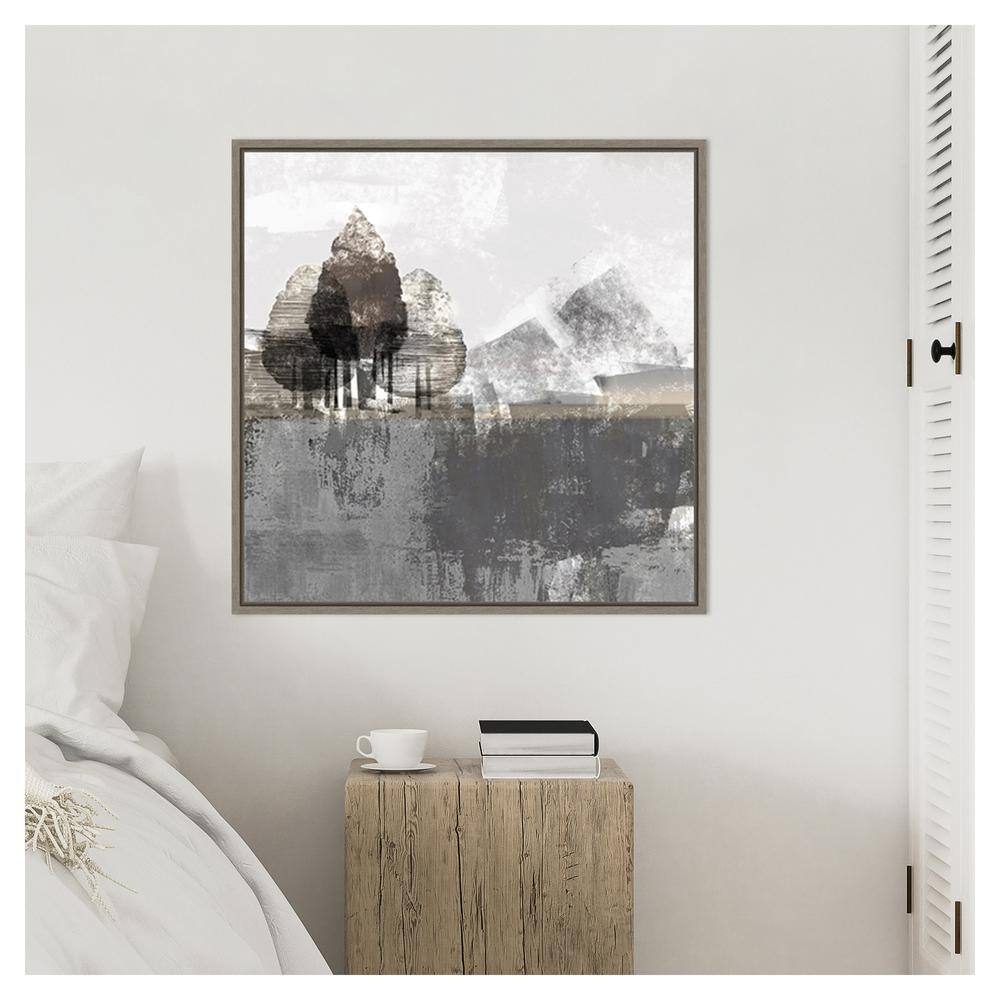 Textured Abstract Landscape Gray Canvas Wall Art with Silver Frame