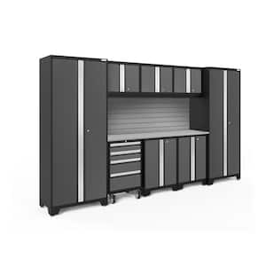 Bold Series 132 in. W x 76.75 in. H x 18 in. D 24-Gauge Steel Garage Cabinet Set in Gray (9-Piece)