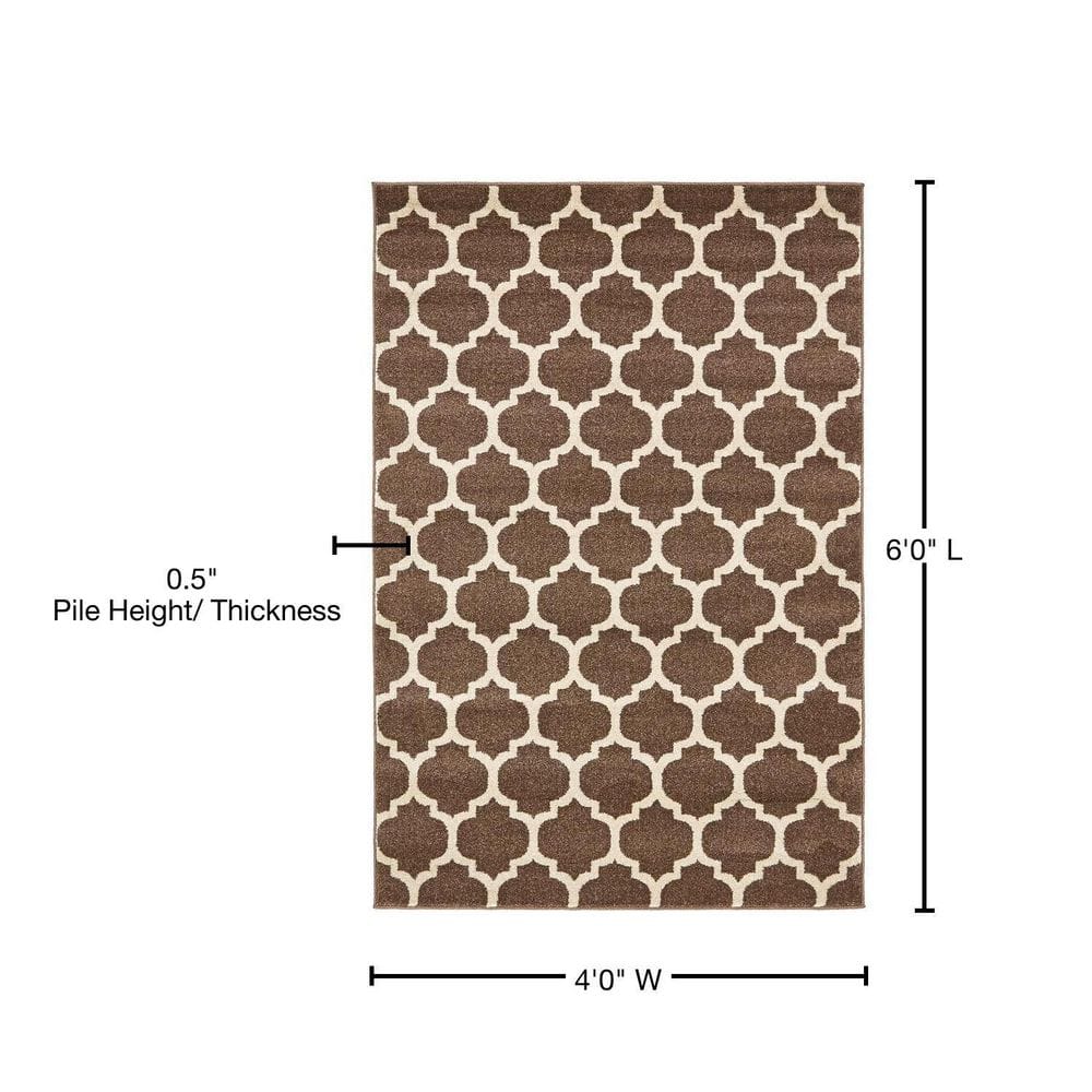 Brown Trellis 4' x 6' Stain-Resistant Synthetic Area Rug