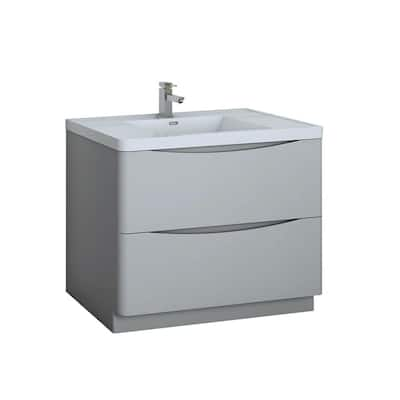 Fresca Tuscany 32 In Modern Bath Vanity In Glossy Gray With Vanity Top In White With White Basin Fcb9132grg I The Home Depot