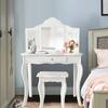 White Makeup Vanity Set with Tri-folding Mirror and Padded Stool 27.5