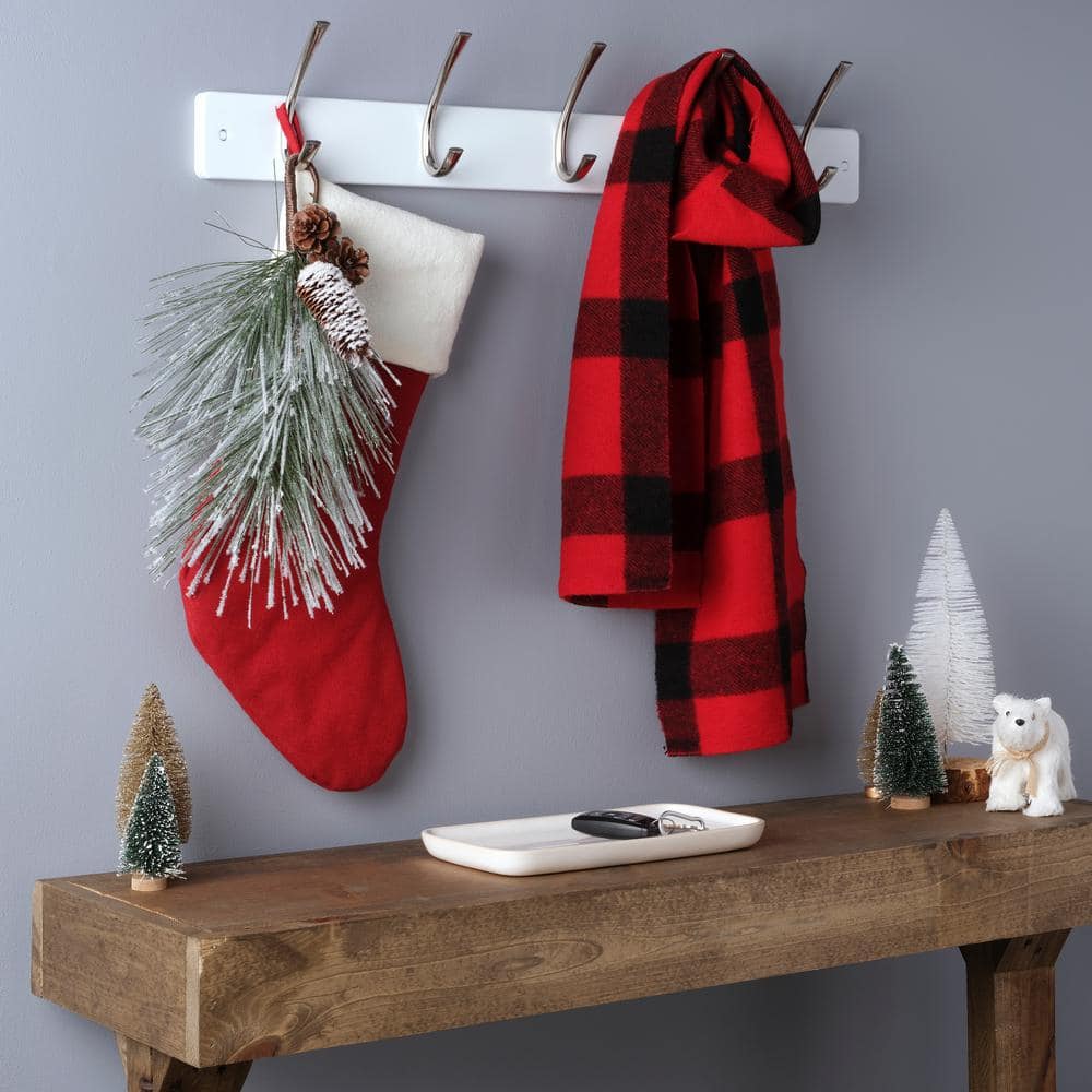 White Wall Mounted Coat Rack with 5 Metal Hooks