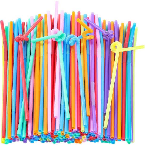 Assorted Colors Multicolor Disposable Plastic Drinking Straws Extra Long Flexible Bendy 100 Per Case