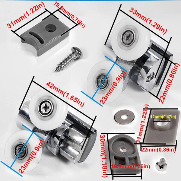 Set Of 2 Shower Door Rollers - 23mm Wheels, L105 (1 Top & 1 Bottom)