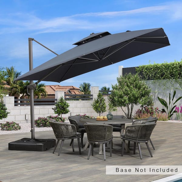 PURPLE LEAF 11 ft. Square Double Top Aluminum Rotation Outdoor Cantilever Patio Umbrella in Dark Gray