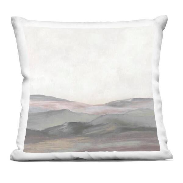 Grey Foggy Mountainscape Off-White Print Zipper Polyester 18 in. X 18 in. Throw Pillow