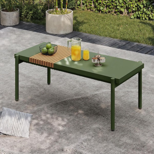 AURA OUTDOOR Green Rectangle Metal Outdoor Patio All-Weather Coffee Table
