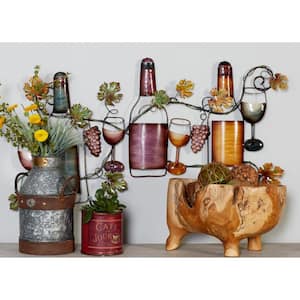 Metal Multi Colored Wine Wall Decor with Floral Detailing